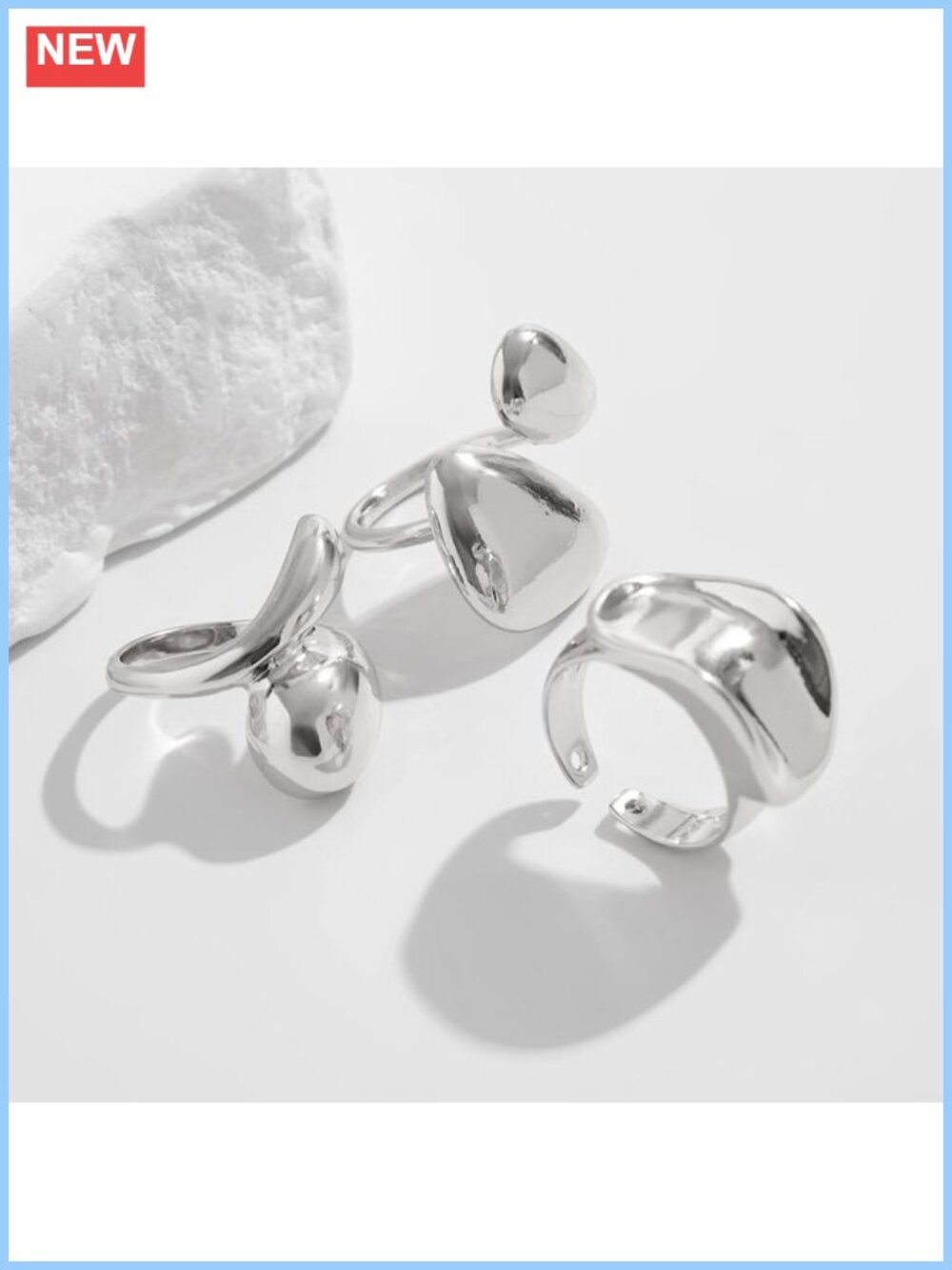 Chunky Stainless Steel Adjustable Stacking Rings Set Statement Jewelry - Picture 3 of 5
